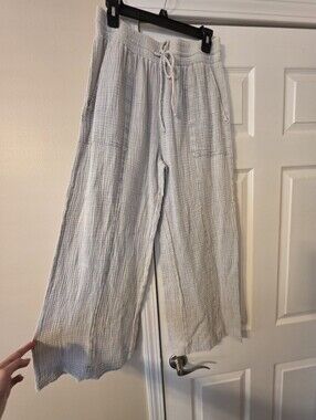 Pink Lily 'Match My Energy' Acid Wash Gauze Pants in Light Blue - Size M